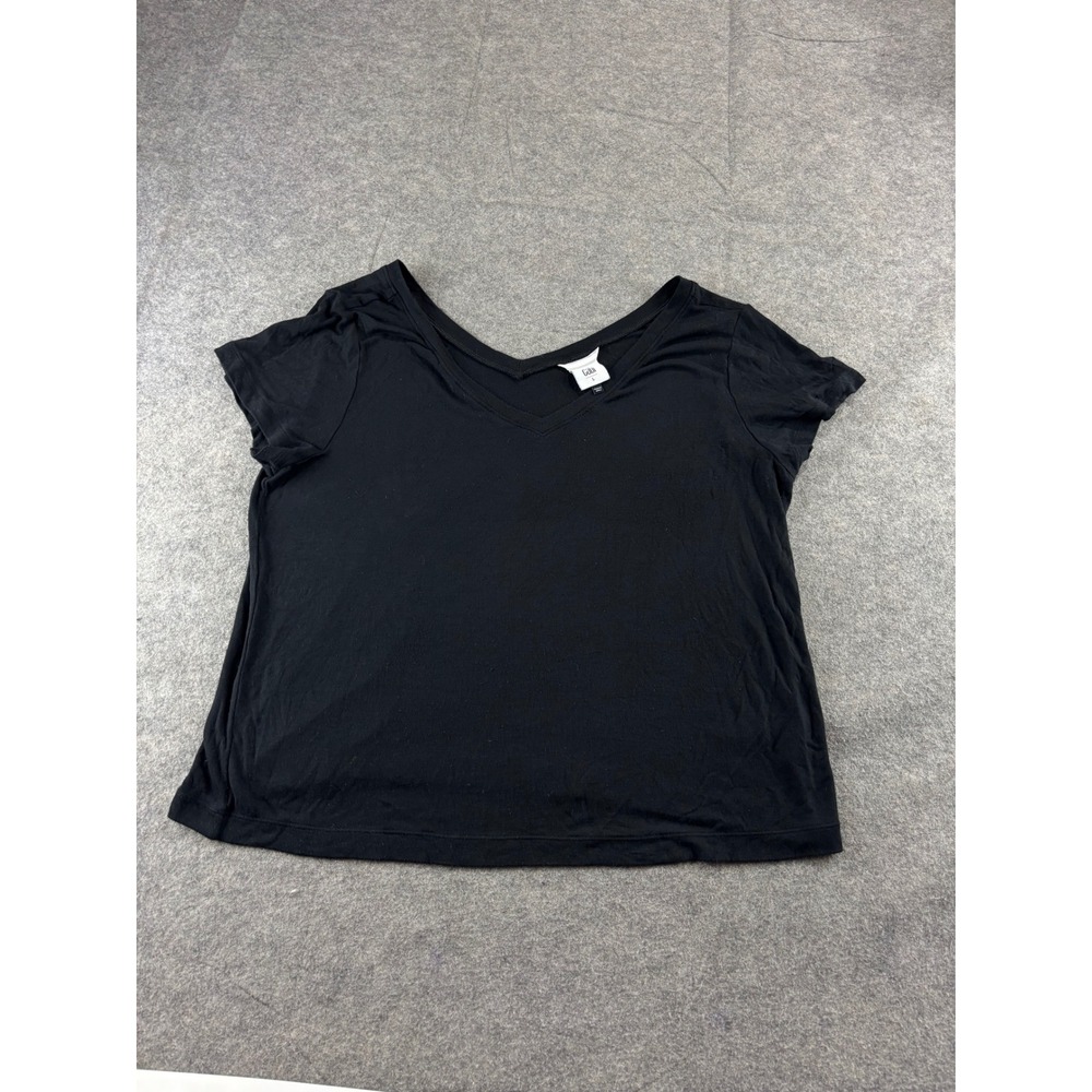 Cabi Black V-Neck Short Sleeve Tee Stretch Basic Top Womens L Minimalist Capsule